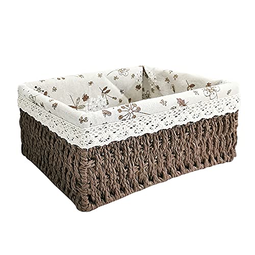 Pcscevcr Cesta de almacenamiento de ratán, cestas de mimbre con forro extraíble, cesta de bandejas de servir, para baño, cocina, hogar, escritorio, decoración de estantes (marrón, M)
