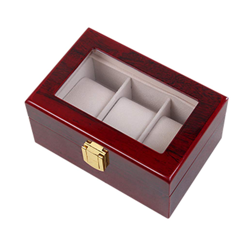 MUSUMI Caja de 3 relojes Organizador de joyas de lujo Caja de exhibición de reloj de Madera con tapa de vidrio y 3 almohadas de almacenamiento de extracción, cierre de Metal con cerradura