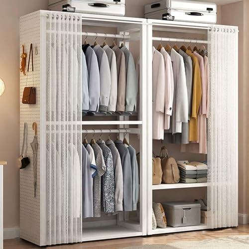 FGXHHS Perchero Resistente para Colgar Ropa, Armario Independiente de Metal, fácil de Montar y Resistente, con Cortina para Dormitorio (78,74 Pulgadas)