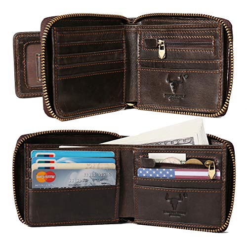 Zipper Wallet Men RFID Blocking Leather Bifold Wallets For Men - Flap ID Window Zip Coin Pocket Mens Zipper Wallets - Big Capacity Credit Card Travel Wallet3