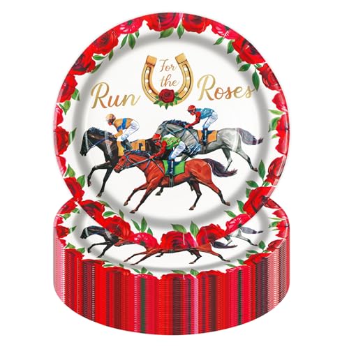 Kentucky Derby Plates Party Supplies Disposable Derby Day Paper Plates 7IN Run for The Roses Horse Racing Platers for Kentucky Derby Day Racing Horse Party Equestrian Enthusiasts Theme Birthdays
