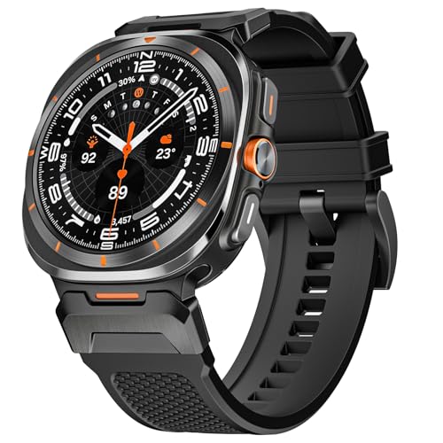 Bouixel Rugged Strap Compatible with Samsung Galaxy Watch Ultra Straps 47mm (2024), No Gap Wide Silicone Breathable Sport Band with One Click Stainless Steel Connectors for Samsung Galaxy Watch Ultra