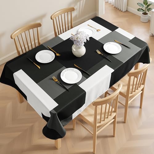 Tyrot Black Grey White Rectangle Tablecloth Modern Geometric Table Cover Waterproof Wrinkle Resistant Table Cloth for Dining Kitchen Party Picnic Patio Indoor and Outdoor 52x70 Inches Grey 7