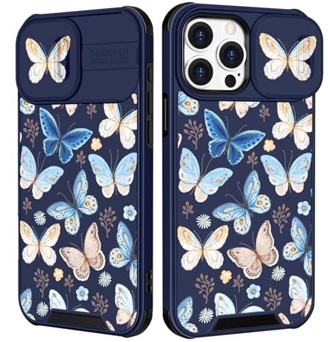 Image of Funermei (2in1 for iPhone 15 Pro Max Case for Women Girls Butterfly Cute Phone Cover Girly Pretty Kawaii Aesthetic Unique Design with Camera Cover Funda for Apple for iPhone 15 ProMax Cases 6.7 inch