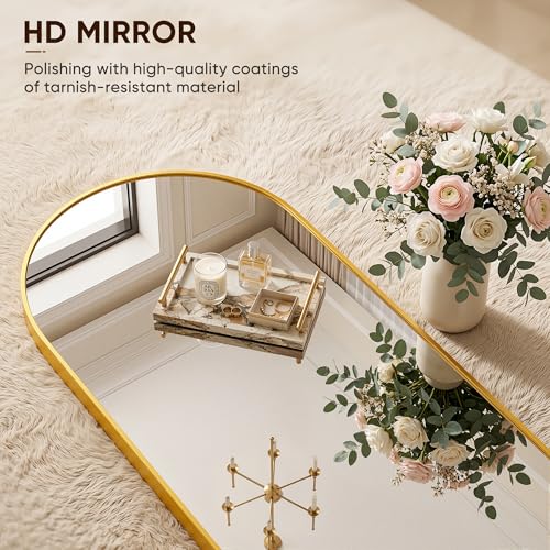 Image of Full Length Mirror, 58 inchx19 inch Arched Floor Mirror Freestanding, Floor Standing Full Body Mirror with Stand for Bedroom, Hanging Mounted for Living Room Cloakroom, Gold