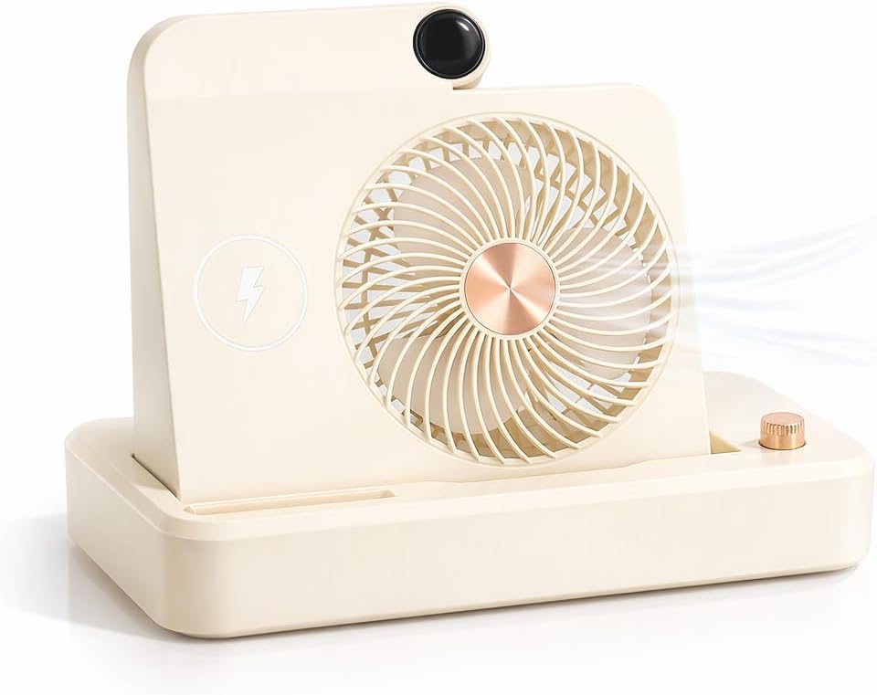 Desk Fan, Quiet USB Rechargeable 100 Gears Adjustable Battery Operated Desk Fan for Mobile Phones (Milk Coffee Color)