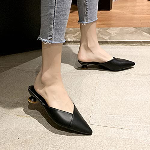 Hello Shero Comfortable Low Heel Mules Closed Pointed Toe Slip On Pumps Soft Synthetic Leather Dress Shoes Casual Daily Wear3