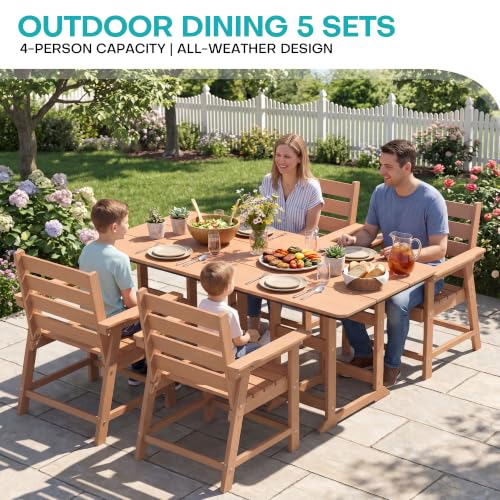 Image of 5-Piece Dining Set, HDPE Table & 4 Chairs,Cedar