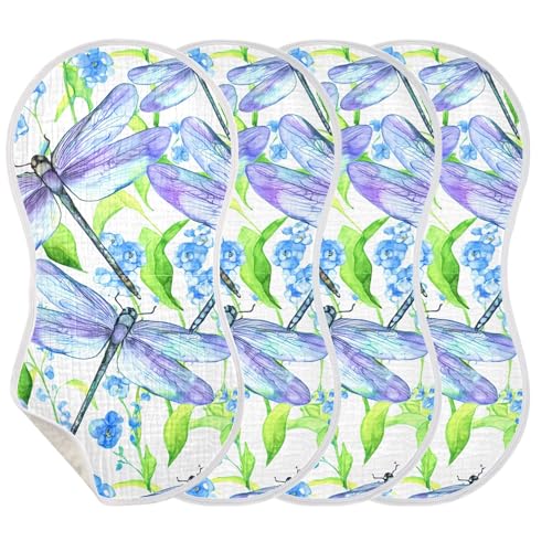 xigua Watercolor Dragonflies Baby Burp Cloths for Newborn Boys and Girls 2 Pack, Soft & Absorbent Cotton Baby Burp Cloth, Baby Washcloths, Newborn Towel, Burp Rags3