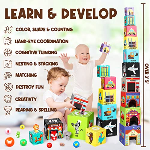 Innorock Sorting And Stacking Toys Blocks - 10 Pieces Of Story Theme Number Nesting Boxes With Animal Finger Puppets Squishy Toys & Balls, Stacking Toys For Toddlers 1-3, Montessori Toys For 3 4 5 6 7 #TOP2