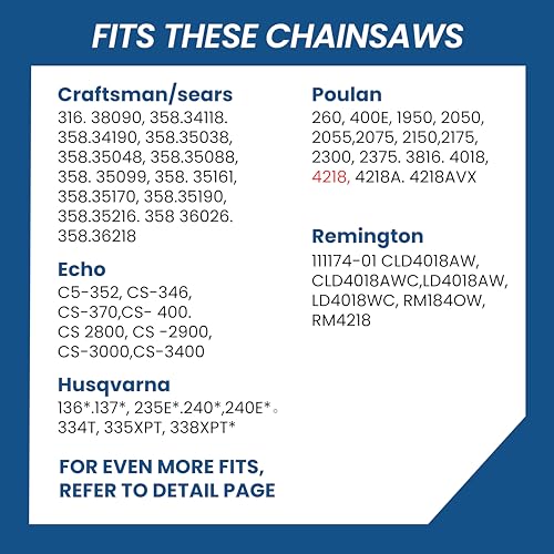 Image of 18 Inch Chainsaw Chain, 3 /8 inch LP Pitch .050 inch Gauge 62 Drive Links, Germany Steel Anti-Kickback Replacement for Poulan 4218, 4018, Echo CS-400, EGO CS1800, 3-Pack