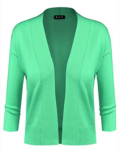 BH B.I.L.Y USA Women's Classic Open Front Cropped Cardigan Mint Small