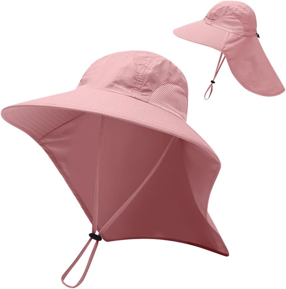 Sun Hat for Women Men Breathale Mesh Bucket Hat with Neck Flap Outdoor Long Wide Brim Hiking Fishing Hats