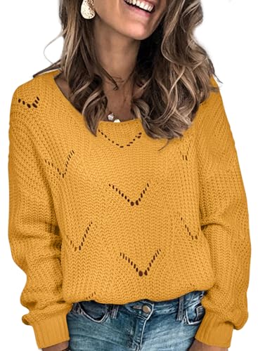 Image of Dokotoo Womens Sweaters 2026 Crewneck Cute Elegant Soft Long Sleeve Hollow Cable Knit Pullover Tops