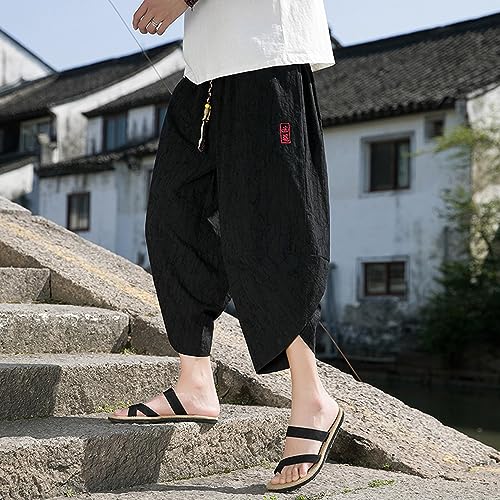 Seidarise Men's Japanese Kimono Traditional Beach Pants Linen Capri Summer Harem Shorts Wide Leg Cropped Pant2