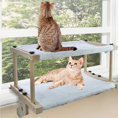 Okydoky Cat Window Perch Hammock, Double Layer Cat Bed for Windowsill, Bedside, Drawer and Cabinet, Sturdy Cat Window with Wood & Metal Frame for Large Cats, Easy to Adjust and Assemble CA.LSCMGC01 - Image 3
