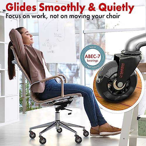 Office Chair Wheels Replacement Set 10mm (3/8" x 7/8") Stem - Fits IKEA Chairs ONLY - Soft Desk Chair Casters for Wood Floors & Carpet - Heavy Duty & Safe for All Floors Without Any Chair Mats