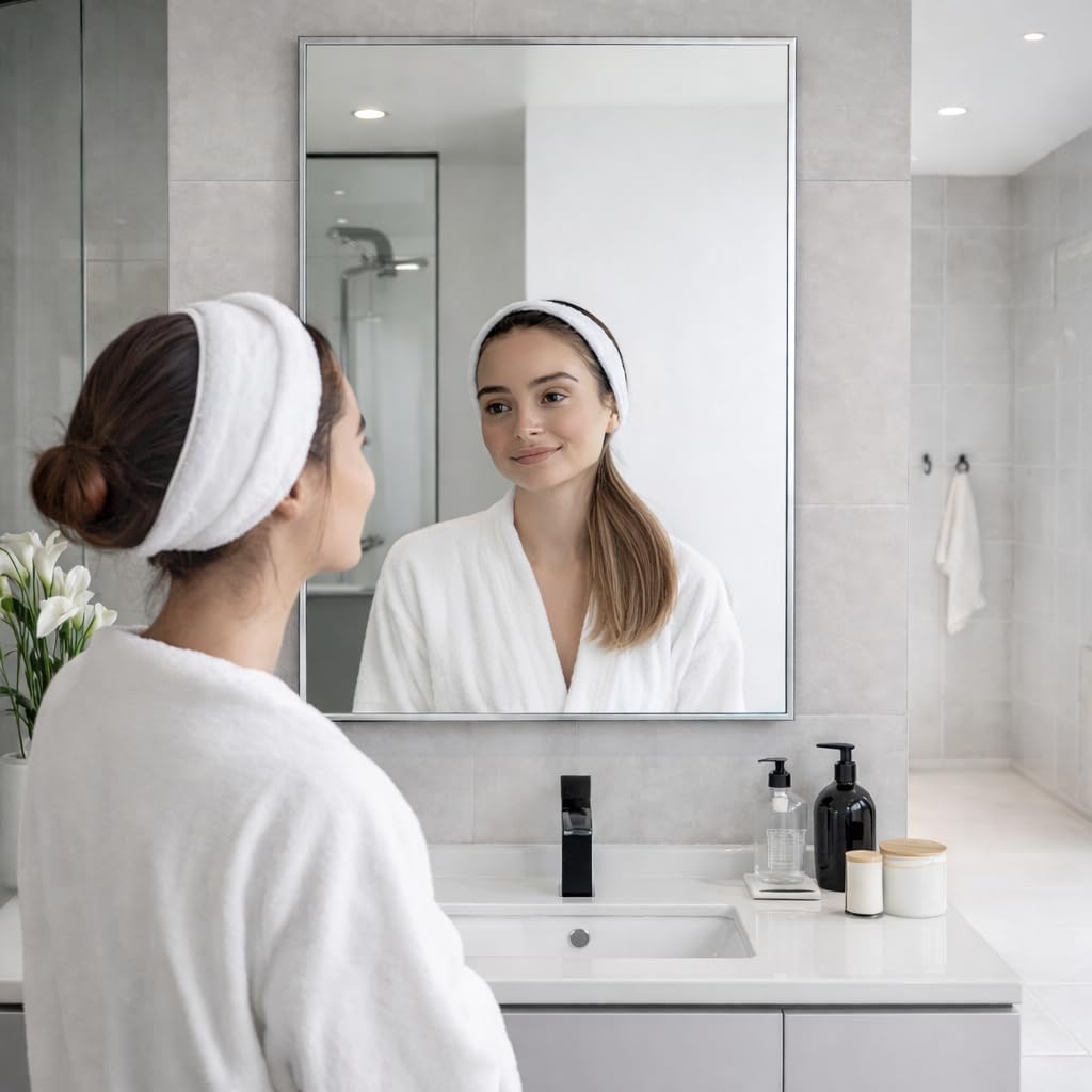 Head West Spectrum Modern Rectangular Mirror, Chrome Finished Stainless Steel Framed Bathroom Mirrors for Over Sink & Living Room, Hallway, and Entry Way - 24" x 30"