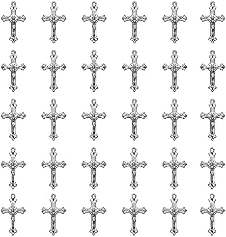 MESARCH 100pcs Antique Silver Cross Charms Pendants Jewelry Findings for Making Bracelet and Necklace for DIY Jewelry 37x22mm