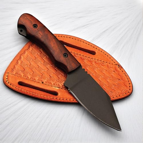 KNIVEE Handmade Cowboy Skinner Knife, 4' High Carbon 1095 Steel Blade, Powder Coated, 4' Wood Handle