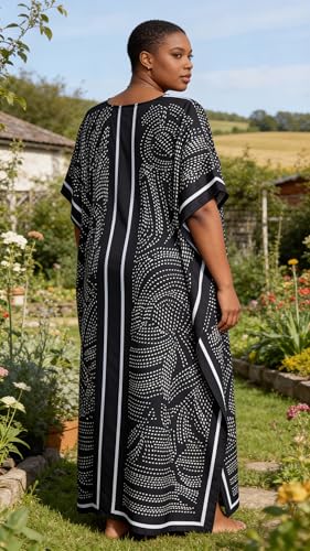Image of Gypsie Blu Women Plus Size Kaftan Dress Beach Cover Up Maxi Dresses for Women, V-Neck Kimono Sleeve 1X-3X