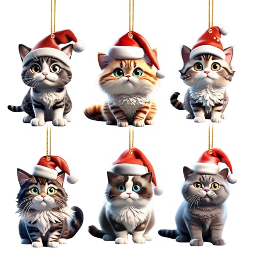 6 Stück Weihnachtsbaum Anhänger Katzen Dekorative Ornamente...