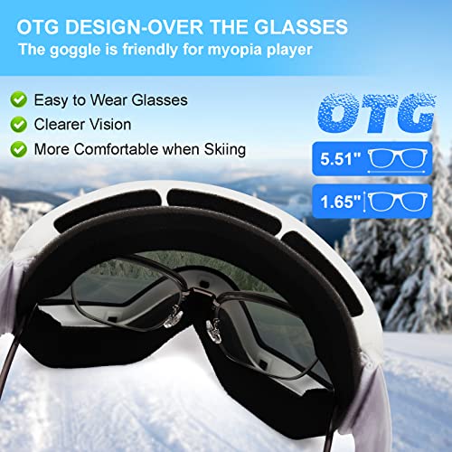 Image of EXP VISION Snowboard Ski Goggles Men Women Youth, Anti Fog OTG Winter Snow Goggles Spherical Detachable Lens (Dream blue)