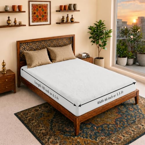 Image of Lithara Terry Cotton Fitted Mattress Protector for Queen /Double Bed | Waterproof & Elastic Band | Ultra Soft & Hypoallergenic Mattress Cover | Size : 66 x 78 Inches (5.5 x 6.5 Feet) | (Pearl White)