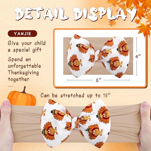 YanJie Thanksgiving Baby Headbands Pumpkin Printed Bows Turkey Newborn Bows Hairbands Hair Bows Infant Elastic Headband Hair Accessories Toddlers Gift4