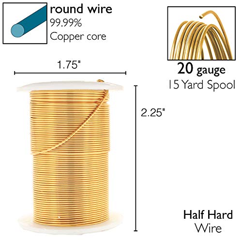 Image of The Beadsmith Wire Elements 20-Gauge Lacquered Tarnish-Resistant Copper Wire for Jewelry Making, 15 Yard, 13.72 Meter Spool (Brass Color)