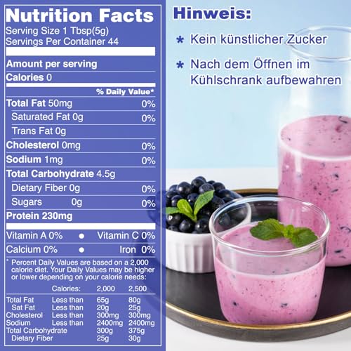 Heidelbeerpulver 220g - Gefriergetrocknet Blaubeerpulver ohne Zusatzstoffe, Extrakt aus Wildheidelbeeren, Reich an Antioxidantien, Natürlicher Lebensmittelfarbstoff für Joghurt, Smoothies, Backen