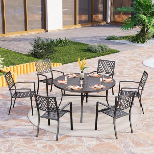 Image of PHI VILLA Stackable Patio Dining Chairs Set of 6, Wrought Iron, Black | All-Weather, 25 inchD x 23 inchW x 35 inchH, Supports 300 lb, For Deck, Perfect for patio,porch,deck,