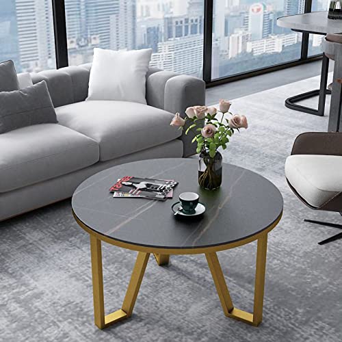 YCWZKJ Mesa de Centro Redonda Moderna de Pizarra para Sala de Estar, Mesa de sofá con Tablero de Piedra sinterizada y Marco de Metal Resistente, Mesa de Centro Decorativa para Espacios PE