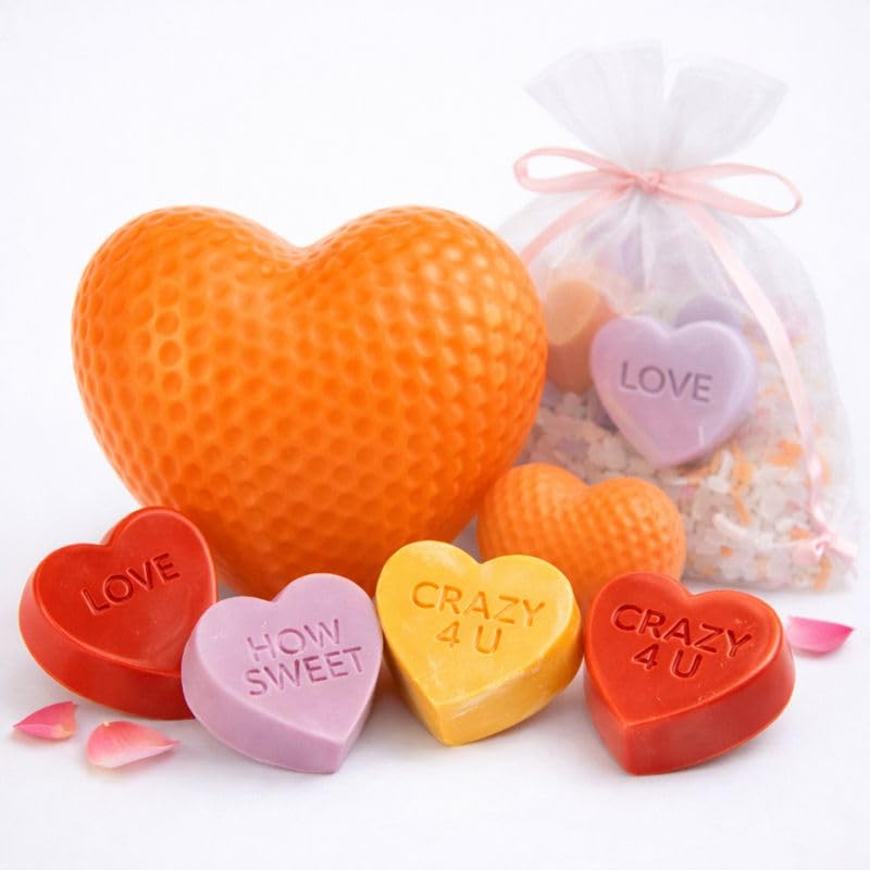 Handmade Valentine’s Day Soap Gift Set, Heart-Shaped Melt and Pour Soaps with Rose Scent, Romantic Red Gift Box, Love-Themed Bath Soap Assortment for Her or Him (Orange)