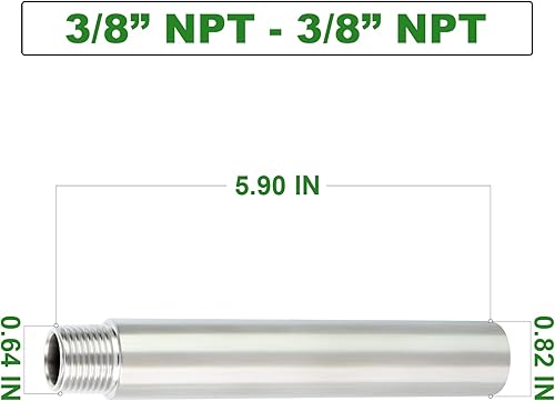 Miniatura 722 de TAISHER 2 accesorios de tubería de acero inoxidable, 1/2 "NPT x 1/2" NPT macho roscado, tubo fundido de pezón de 6 pulgadas de longitud 1.969 in