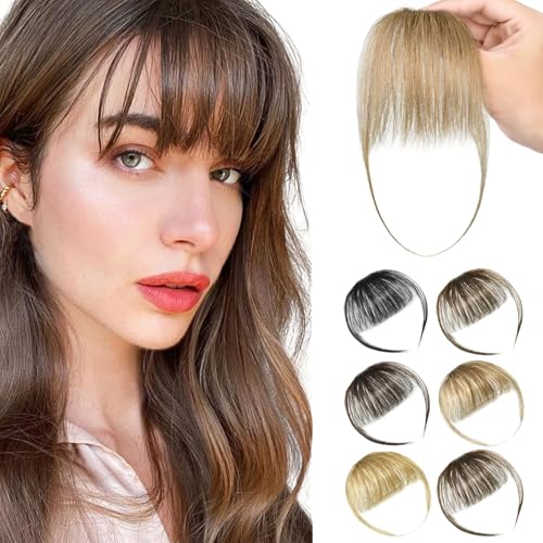 Yamel Clip in Fringe Human Hair Honey Blonde Clip on Wispy Fringe Fine Airy Bangs Hair Pieces for Women