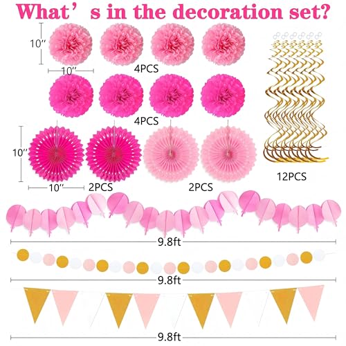 Image of Moon Boat 35PCS Party Decorations Paper Fan Hanging Set - Birthday,Bridal /Baby Shower,Bachelorette,Wedding Decor (Pink)