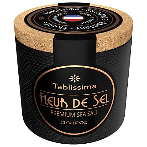 Fleur de Sel - Premium Sea salt from Guerande France - Flaky Sea Salt from the Celtic Sea - Salt Cork box - 3.5 Oz (100g) Cover