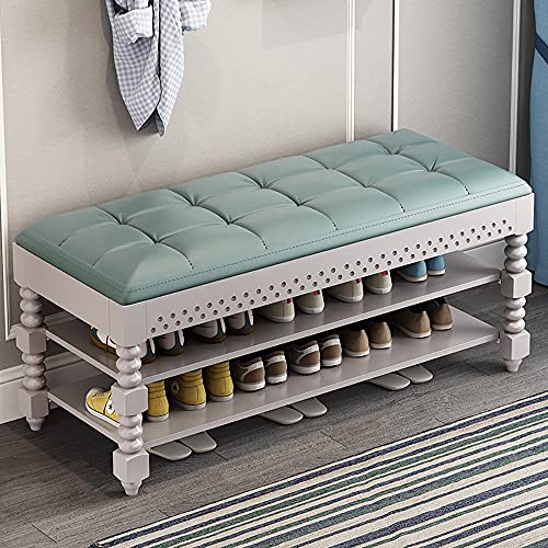 Banco zapatero de 2 niveles con asiento de cuero, banco de almacenamiento para entrada, baúl de almacenamiento para vestíbulo, dormitorio, sala de estar, muebles decorativos, carga máxima de 440