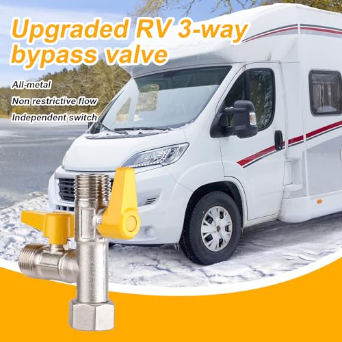 Image of RV 3-Way By-Pass Valve Replacement, 1 /2 inch NPT RV Pump Converter Winterizing Water Valve for Shower Kitchen Industry
