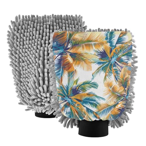 IOACIY Absorbent Microfiber Car Wash Drying Mitts, 2 Pack, Scratch-Free & Lint-Free, Rich Foam, Highly Absorbent, Double Sided, Wash Mitt Perfect for Car Washing, M, Palm Tree (3)