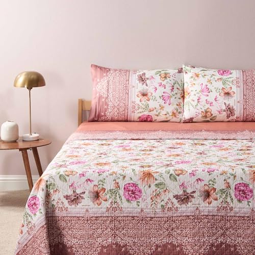 Bassetti Granfoulard   Colcha para cama de matrimonio de dos plazas, 100% algodón, 265 x 255 cm, art. Casablanca rosa P1