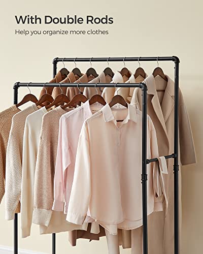 Songmics Heavy Duty Clothes Rack, Industrial Pipe Clothing Rack With Shelf, Double Rod Garment Rack On Wheels, Commercial Grade, For Hanging Clothes, Storage Display, Black Uhsr60B #TOP2