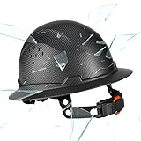 COOLJOB Full Brim Hard Hat, Vented Construction Safety Helmet OSHA Approved, 6-Point Ratchet Suspension, Type 1 Class C, Carbon Fiber Pattern Design, Black