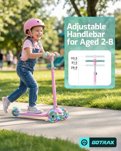 Image of Gotrax KS1 Kids Kick Scooter, 3 Wheels for Boys & Girls 2-8, Gifts | LED Light-Up Wheels, 3 Adjustable Handlebar, Easy Assembly, Lightweight, Wide Anti-Slip Deck, Lean to Steer, Max Load 110 lbs