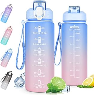 CodiCile Water Bottle with Straw, 800ml Sports Water Bottle with Motivational Time markings & Handle,Leakproof Drinking Bottle with BPA Free Lid for Teenager, Adult,Gym Office Cycling (Blue Pink)