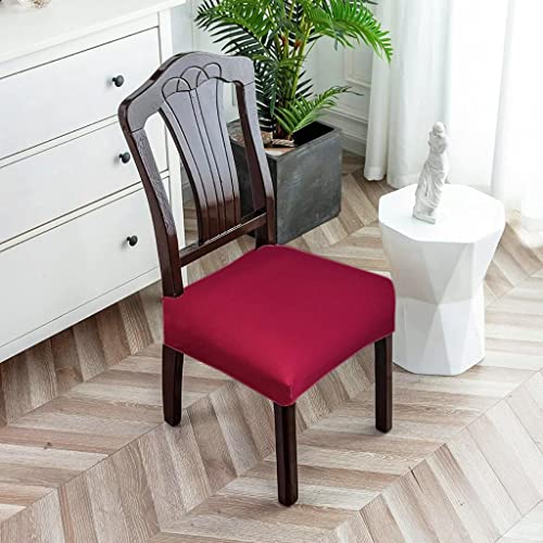 Image of Universal Size Dining Chair Seat Cover Set of 8 Seater pcs are Easily Washable Strechable and Comfortable for Dining Room (8 Seat Cover, Solid Maroon)