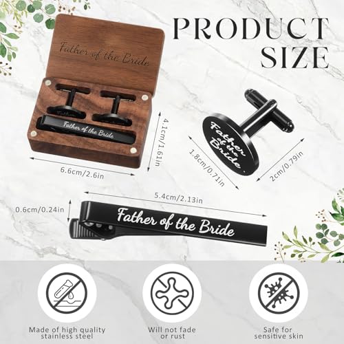 Image of Colingmill Father of the Bride Gift Dad of the Bridegroom Cufflinks Tie Clip Set with Engraved Wood Gift Box for Dad