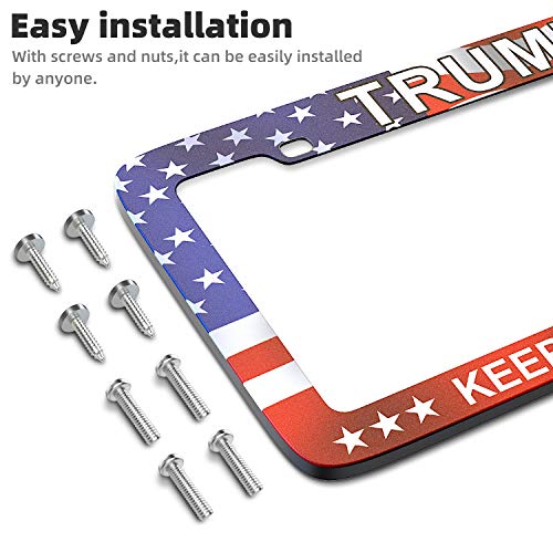 SHARE&CARE Stainless Steel License Plate Frame for Cars with Screws, Donald Trump Make America Great Again Design Car Licenses Plate Covers Holders for US Vehicles (2)