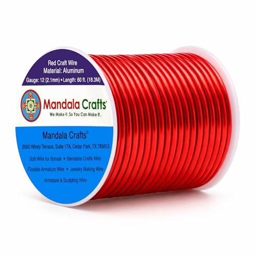 Image of Mandala Crafts 12 Gauge Red Anodized Aluminum Craft Wire, 60 FT | Colored, Flexible, Bendable, for Bonsai, Armature, Sculpting, Wire Wrapping, Jewelry Making, Weather & Tarnish Resistant